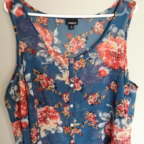 TORRID Chiffon Style Flowy Sleepless Tunic Shirt Hi Low button Up Floral… - Picture 4 of 13